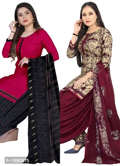 Pink  Beige Crepe Printed Dress Material with Dupatta For Women (Combo pack of 2)