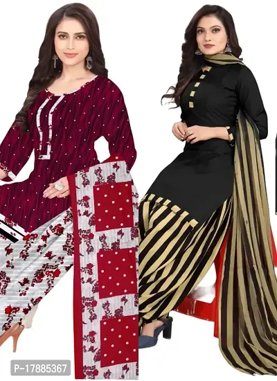 Maroon  Black Crepe Printed Dress Material with Dupatta For Women (Combo pack of 2)