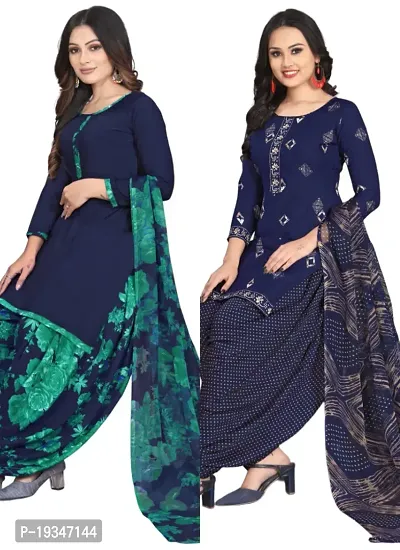 Blue  Navy Blue Crepe Printed Dress Material with Dupatta For Women (Combo pack of 2)