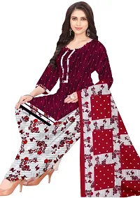 Maroon  Wine Crepe Printed Dress Material with Dupatta For Women (Combo pack of 2)-thumb1