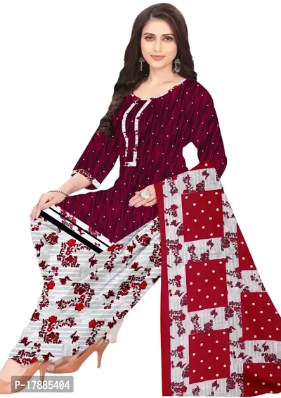 Maroon  Wine Crepe Printed Dress Material with Dupatta For Women (Combo pack of 2)-thumb2