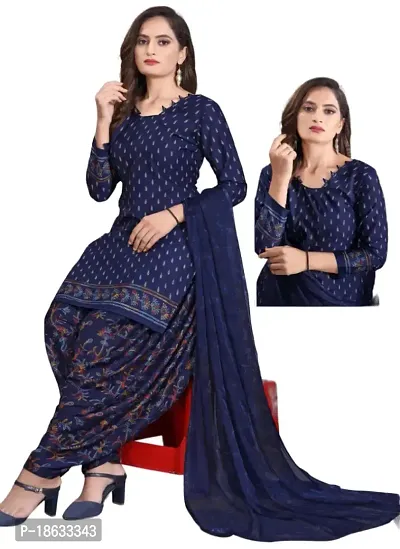 Navy Blue  Black Crepe Printed Dress Material with Dupatta For Women (Combo pack of 2)-thumb2