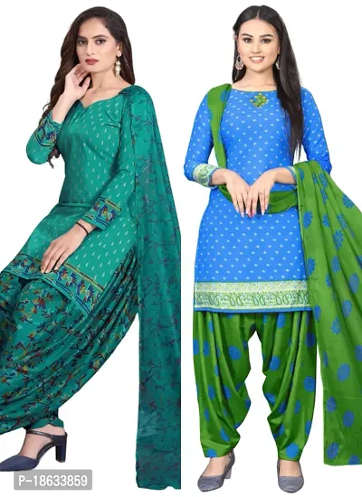 Teal  Blue Crepe Printed Dress Material with Dupatta For Women (Combo pack of 2)