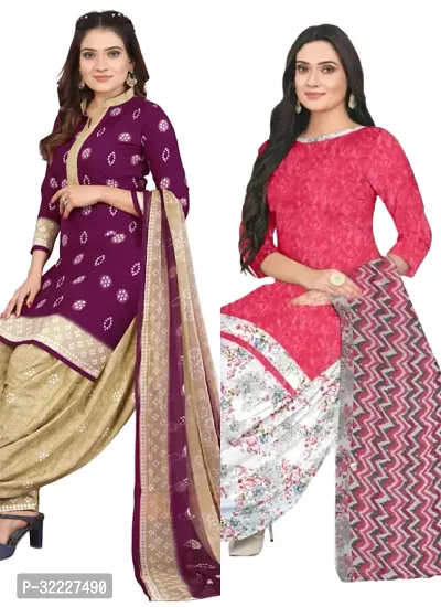 Elegant Multicoloured Cotton Printed Dress Material with Dupatta For Women (Combo Pack of 2)