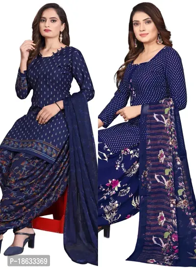 Navy Blue  Navy Blue Crepe Printed Dress Material with Dupatta For Women (Combo pack of 2)-thumb0