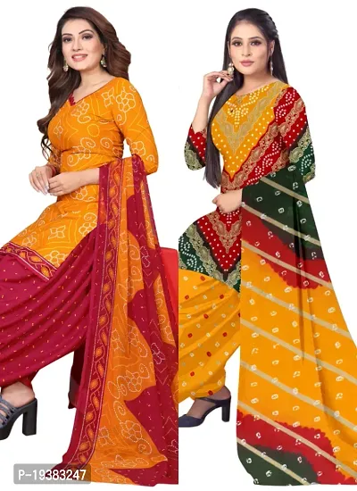 Orange  Multicolor Crepe Printed Dress Material with Dupatta For Women (Combo pack of 2)