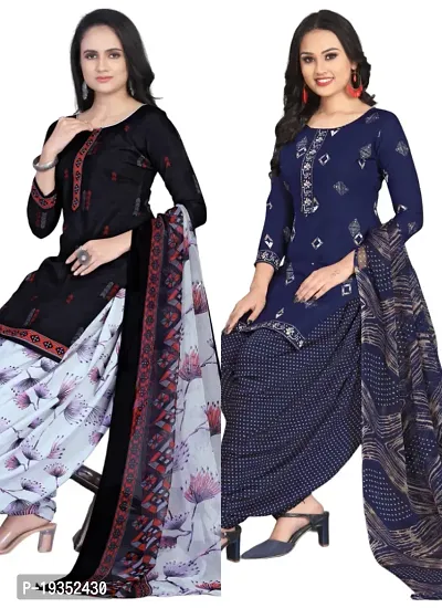 Navy Blue  Navy Blue Crepe Printed Dress Material with Dupatta For Women (Combo pack of 2)