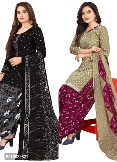 Black  Multicolor Crepe Printed Dress Material with Dupatta For Women (Combo pack of 2)