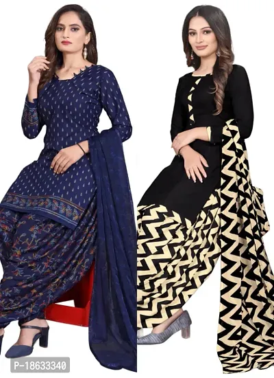 Navy Blue  Black Crepe Printed Dress Material with Dupatta For Women (Combo pack of 2)