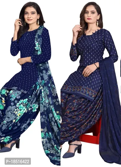 Navy Blue  Navy Blue Crepe Printed Dress Material with Dupatta For Women (Combo pack of 2)