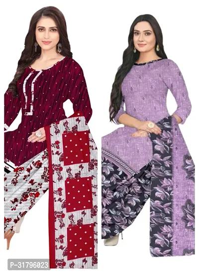 Elegant Multicoloured Cotton Printed Dress Material with Dupatta For Women (Combo Pack of 2)-thumb0