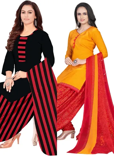 Stylish Crepe Digital Printed Unstitched Suits - Pack Of 2