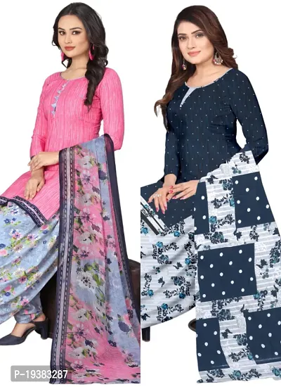 Pink  Multicolor Crepe Printed Dress Material with Dupatta For Women (Combo pack of 2)