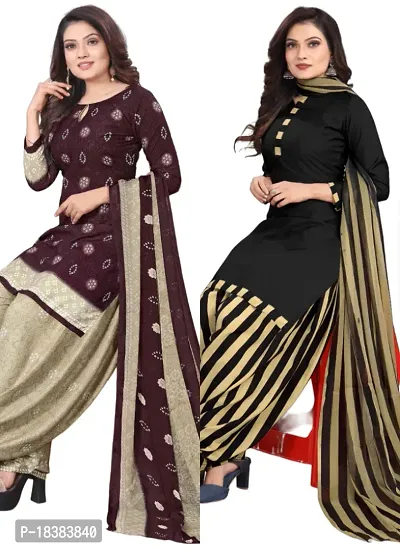 Wine  Black Crepe Printed Dress Material with Dupatta For Women (Combo pack of 2)-thumb0