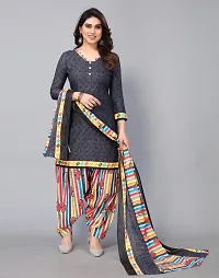 Elegant Grey Cotton Floral Print Dress Material with Dupatta For Women-thumb1