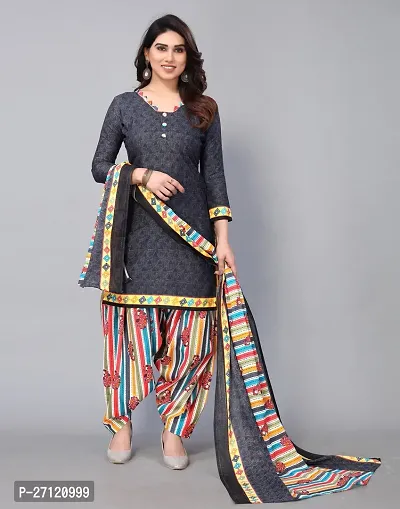 Elegant Grey Cotton Floral Print Dress Material with Dupatta For Women-thumb2