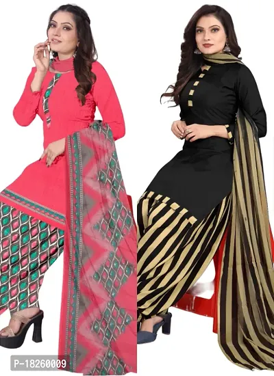 Pink  Black Crepe Printed Dress Material with Dupatta For Women (Combo pack of 2)-thumb0