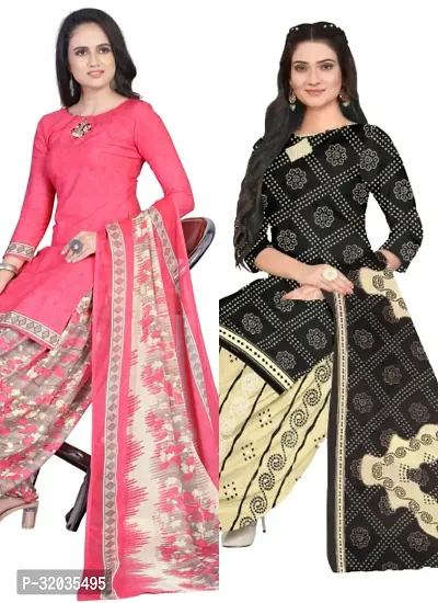 Elegant Multicoloured Cotton Printed Dress Material with Dupatta For Women (Combo Pack of 2)-thumb0