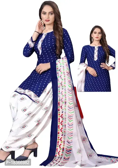 Navy Blue  Blue Crepe Printed Dress Material with Dupatta For Women (Combo pack of 2)-thumb2