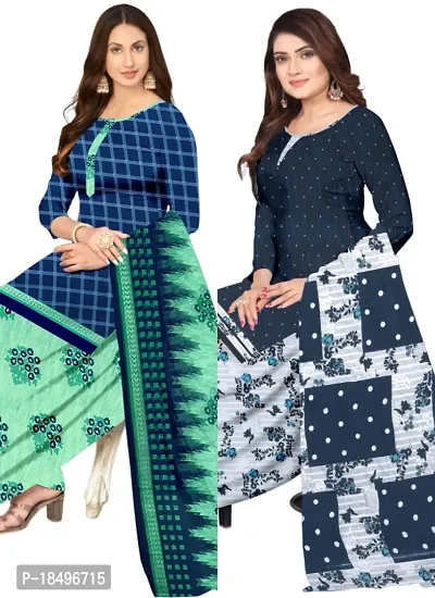 Blue  Multicolor Crepe Printed Dress Material with Dupatta For Women (Combo pack of 2)-thumb0