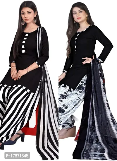 Black  Black Crepe Printed Dress Material with Dupatta For Women (Combo pack of 2)-thumb0