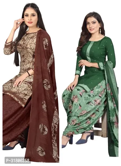 Elegant Multicoloured Cotton Printed Dress Material with Dupatta For Women (Combo Pack of 2)-thumb0