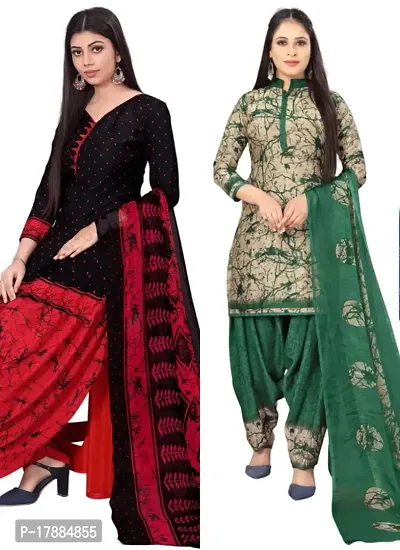 Black  Beige Crepe Printed Dress Material with Dupatta For Women (Combo pack of 2)