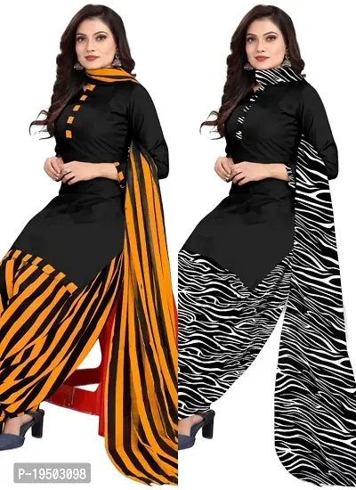 Black  Black Crepe Printed Dress Material with Dupatta For Women (Combo pack of 2)-thumb0