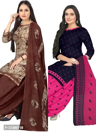 Elegant Multicoloured Cotton Printed Dress Material with Dupatta For Women (Combo Pack of 2)-thumb0