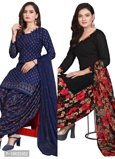 Navy Blue  Black Crepe Printed Dress Material with Dupatta For Women (Combo pack of 2)