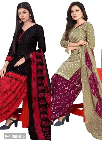 Black  Multicolor Crepe Printed Dress Material with Dupatta For Women (Combo pack of 2)