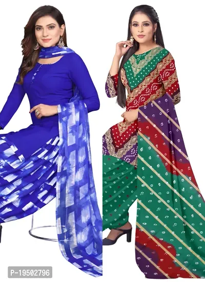 Blue  Multicolor Crepe Printed Dress Material with Dupatta For Women (Combo pack of 2)