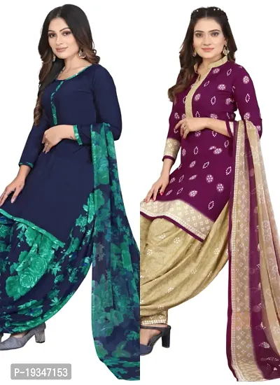 Blue  Purple Crepe Printed Dress Material with Dupatta For Women (Combo pack of 2)-thumb0