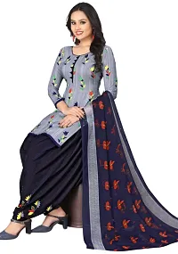 Grey  Blue Crepe Printed Dress Material with Dupatta For Women (Combo pack of 2)-thumb1