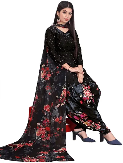 Trendy Cotton Blend Printed Dress Material With Dupatta Set