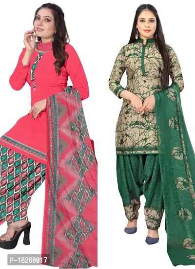 Pink  Beige Crepe Printed Dress Material with Dupatta For Women (Combo pack of 2)