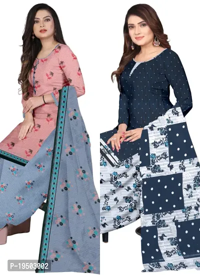 Pink  Multicolor Crepe Printed Dress Material with Dupatta For Women (Combo pack of 2)