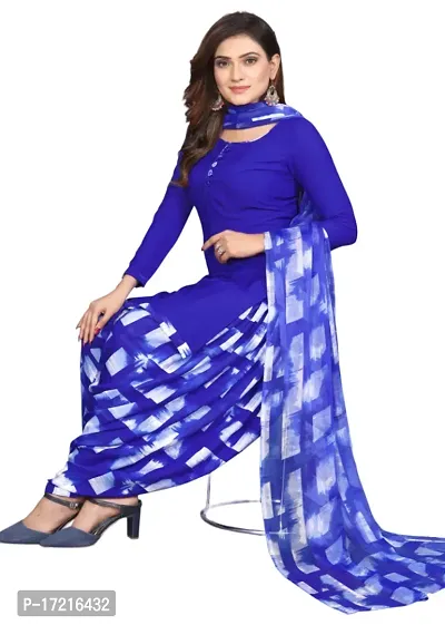 Elegant Blue Crepe Printed Dress Material with Dupatta For Women-thumb2