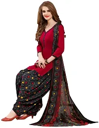 Red  Navy Blue Crepe Printed Dress Material with Dupatta For Women (Combo pack of 2)-thumb1