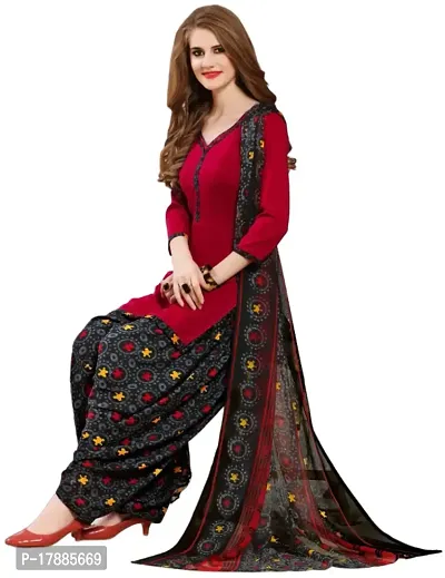 Red  Navy Blue Crepe Printed Dress Material with Dupatta For Women (Combo pack of 2)-thumb2