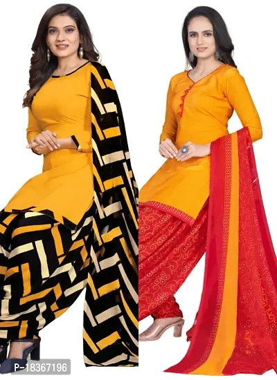 Yellow  Yellow Crepe Printed Dress Material with Dupatta For Women (Combo pack of 2)-thumb0