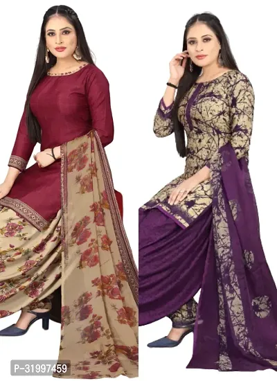 Elegant Multicoloured Cotton Printed Dress Material with Dupatta For Women (Combo Pack of 2)-thumb0