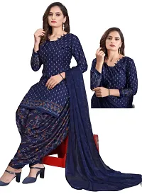 Beige  Navy Blue Crepe Printed Dress Material with Dupatta For Women (Combo pack of 2)-thumb2