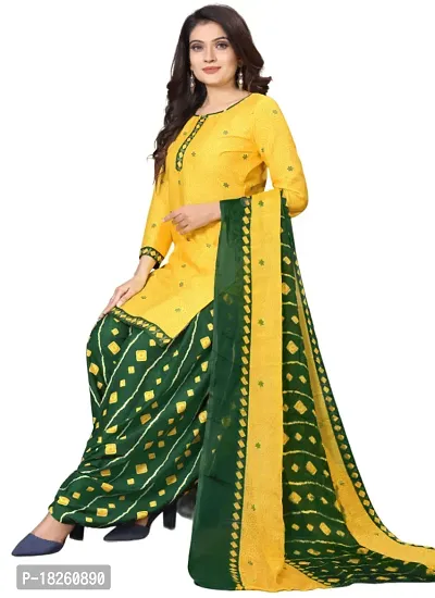 Green  Yellow Crepe Printed Dress Material with Dupatta For Women (Combo pack of 2)-thumb3