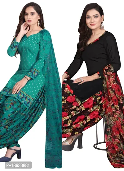 Teal  Black Crepe Printed Dress Material with Dupatta For Women (Combo pack of 2)