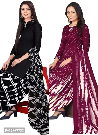 Black  Maroon Crepe Printed Dress Material with Dupatta For Women (Combo pack of 2)