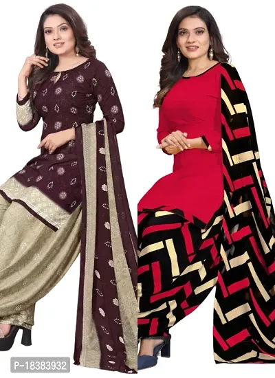 Wine  Red Crepe Printed Dress Material with Dupatta For Women (Combo pack of 2)