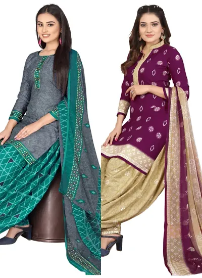 Stylish Crepe Digital Printed Unstitched Suits - pack of 2