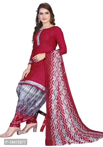 Beige  Maroon Crepe Printed Dress Material with Dupatta For Women (Combo pack of 2)-thumb3