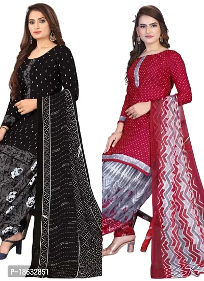 Black  Maroon Crepe Printed Dress Material with Dupatta For Women (Combo pack of 2)